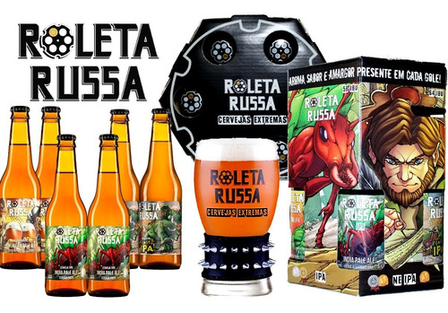  Kit Presente Cerveja Roleta Russa Ipa, Apa,  Easy  E Copo