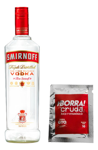  Vodka Smirnoff Proff 750ml+bebida En Polvo Borra Cruda 10gr
