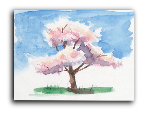 Cuadro Decorativo Canvas 60x80cm Arbol Cerezo Tipo Acuarela