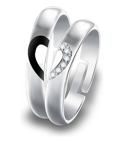 Anillos Plata S925 Ajustables Pareja Corazón Mi Otra Mitad