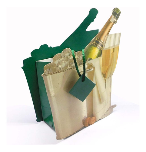 20 Bolsas De Reforzadas Con Diseños, Elige Los Modelo Color Verde Oscuro Botella De Champagne 23 X 33 X 12