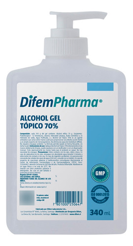 Alcohol Gel Topico 70% 340 Ml Difempharma