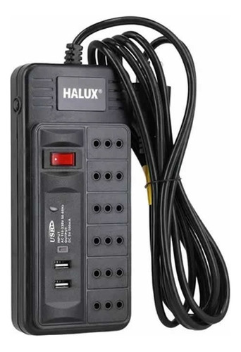 Alargador 3 Mts Halux 6 Tomas, 2 Puertos Usb E Interruptor