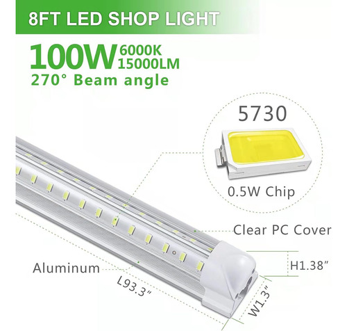 Paquete De 8 Luces Led De 96 Pulgadas De 8 Pies, Luz De...