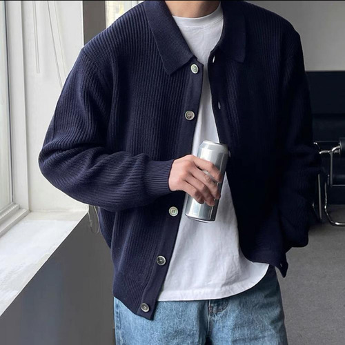 Suéter De Otoño Para Hombre Con Cuello Vuelto Y Botones En E