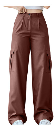 Pantalones Cargo De Cintura Media De Color Para Mujer Con Bo