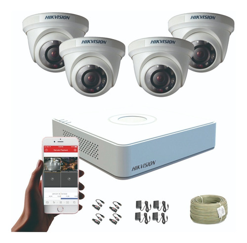Imagen 1 de 6 de Cámaras De Seguridad Kit Cctv Hikvision Mini Dvr 4ch + 4 Cám