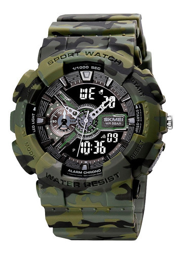 Reloj Unisex Skmei 1688 Sumergible Digital Alarma Cronometro Color De La Malla Verde Camuflaje
