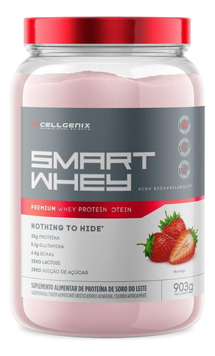 Smart Whey Triple Whey Protein Zero Lactose 903g - Cellgenix Sabor Morango