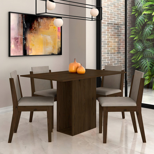 Mesa Com 4 Cadeiras Sala De Jantar Samoa Imbuia/bege- M A Cor Imbuia/bege 03