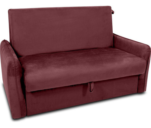 Sofá Cama Para Sala De Estar Zaia Com Baú Veludo Matrix Cor Vinho