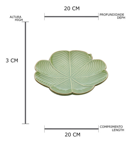 Imagem 3 de 3 de Prato Decorativo De Ceramica Banana Leaf Verde 20x20x3cm