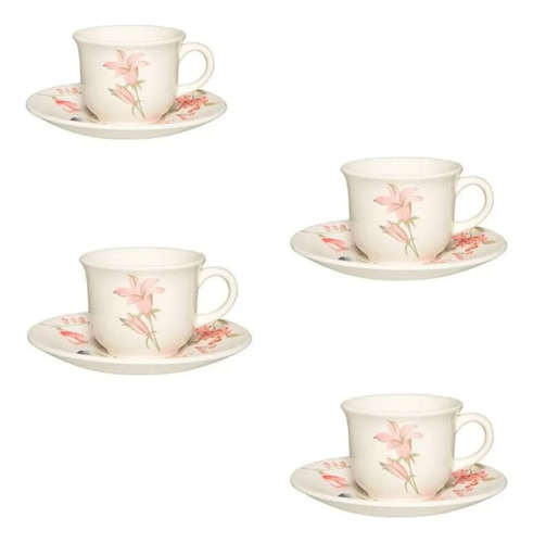 Set X 4 Tazas Te Con Platito En Cerámica Biona Brasil