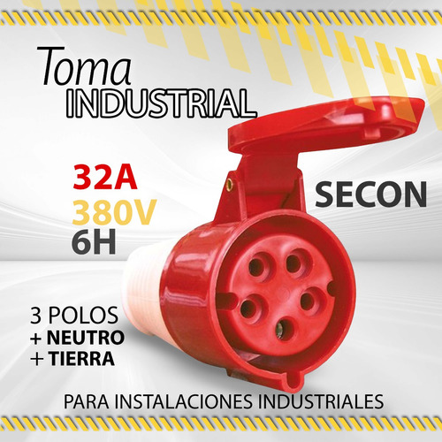 Toma Ext/industrial 3p+n+t 32amp- 380v- 6h Rojjo/ 0000000716