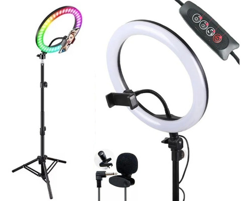 Kit Iluminação Led Ring Light + Tripé + Microfone Lapela