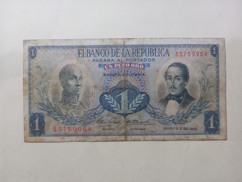 Billete De 1 Peso De Oro Colombia De 1962