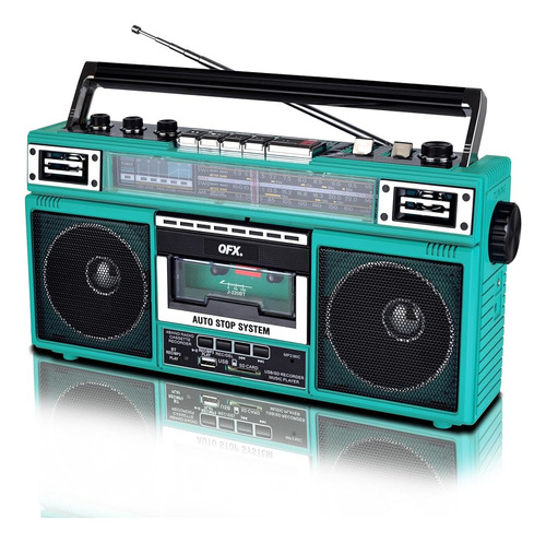 Qfx J-220bttq Aqua Turquoise Boombox Mp3 Conversión De Radio