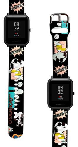 Correa Compatible Para Amazfit Bip Snoopy Cool Negro