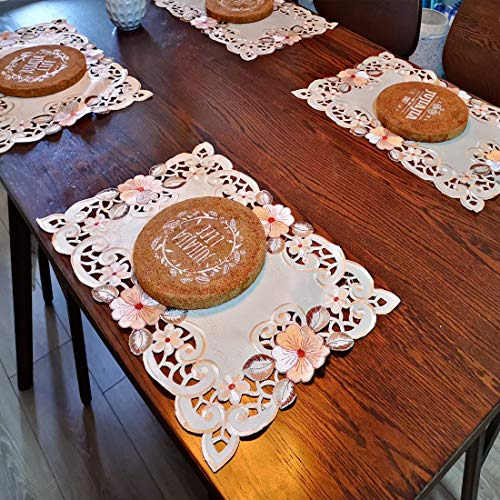 Mantel De Encaje Bordado Con Flores Beige Y Crema, Diseño Cl