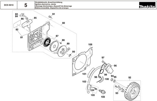 Vista Explodida Motosserra Gasolina Dcs 9010 - Makita