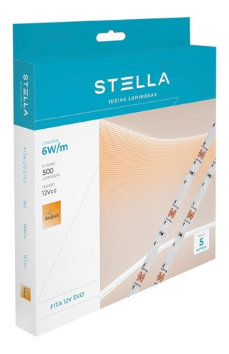Stella - Fita Led 6w/m 12v Ip20 C/ 5 Metros Ambar Sth6800/ab