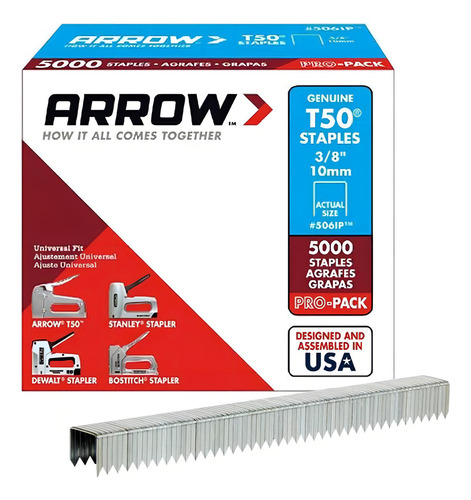 Arrow Fastener 506ip Grapas Genuinas T50 De 3/8 Pulgadas, Paquete De 5,000