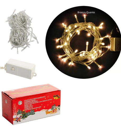 Pisca 100 Led Branco Quente 4,5m 110v Decoração Festa Natal