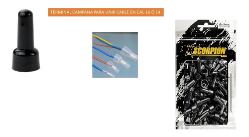 Imagen 4 de 4 de Terminal Campana Crimp Cap Para Cable Cal. 16/14 Bcc1614