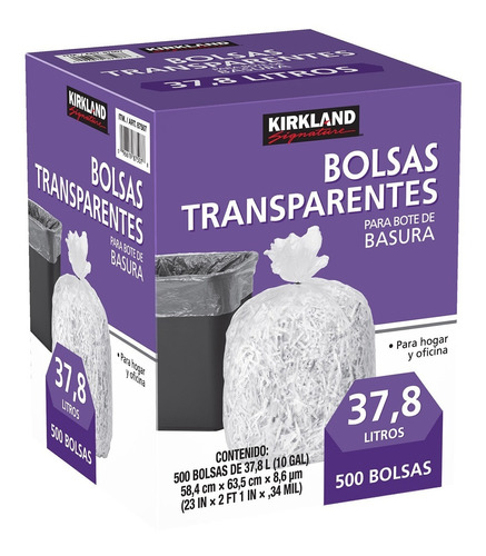 Pack 500 Bolsas Transparentes Para Bote De Basura Kirkland.