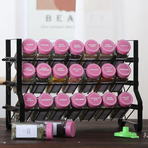 Tarros De Especias De Vidrio Con Tapa Rosa Y Agitadora, 4 Oz