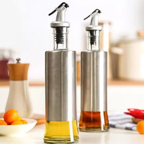 Yab - Kit 2 Galheteiros Porta Azeite Vinagre E Óleo C/ Dosador Inox 300 Ml Gourmet Premium