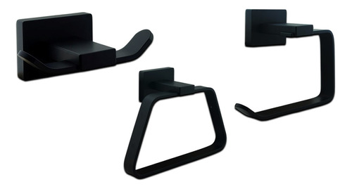 Accesorios Para Baño Tres Piezas En Aluminio Negro Mate