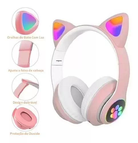 Fone Gatinho Sem Fio Com Led Bluetooth Cartão de Memória Orelha de Gato –  Utimix Importadora