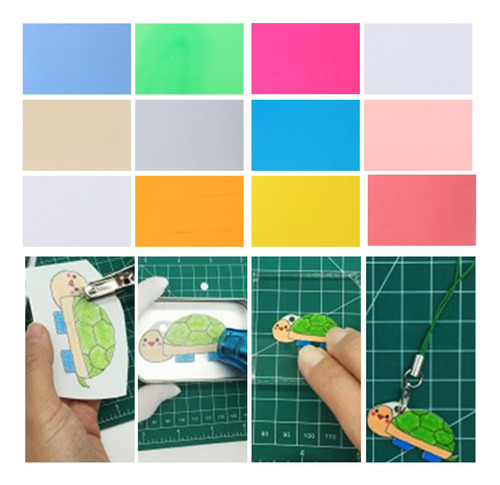 12pcs Folhas De Filme Termorretrátil Colorido Diy Chaveiro