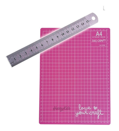 Tabla De Corte A4 Rosa Con Regla De Acero 15cm Scrapbooking 