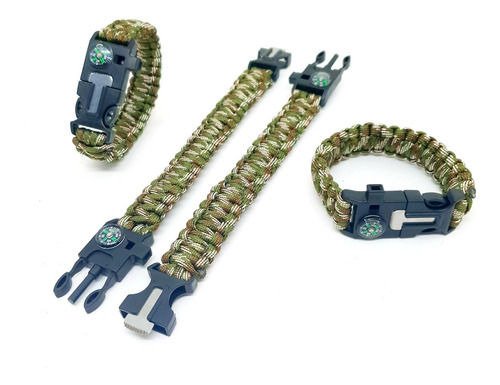 Pulseira Paracord Bracelete Pederneira E Apito Sobrevivência