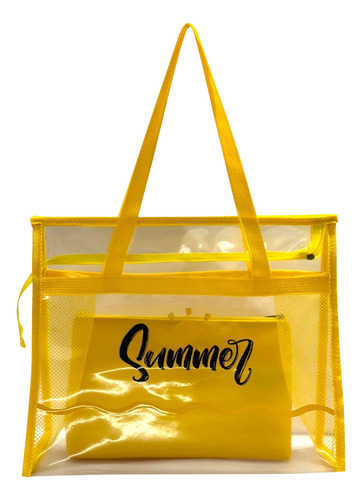 Bolsa Praia Transparente Ombro Cristal Com 1 Nécessaire Acambamento Dos Ferragens Não Tem Cor Amarelo Correia De Ombro Amarelo Desenho Do Tecido Verão