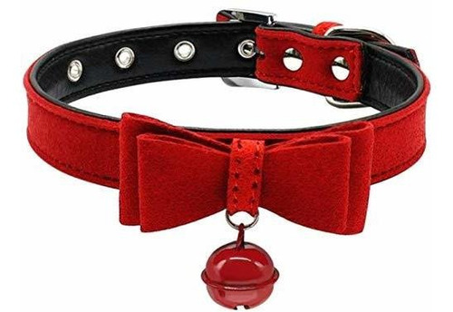 Elegante Collar Rojo Para Mascotas Con Lazo Y Campana - Perr