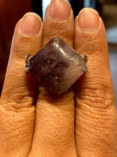 Luli Anillo Enorme Metal Piedra Amatista Importante  Rombo