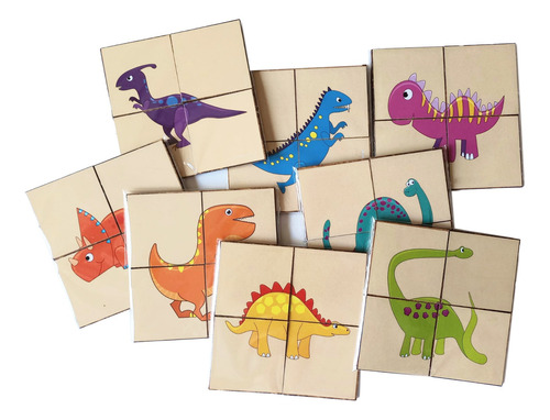 Set De 10 Puzzle Rompecabeza De Madera Animales 4 Piezas 