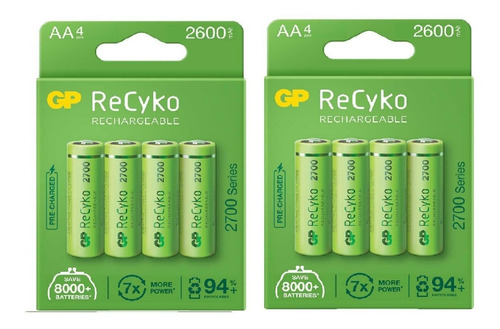 Set 8 Pilas Recargables Gp 2700 Aa Recyko