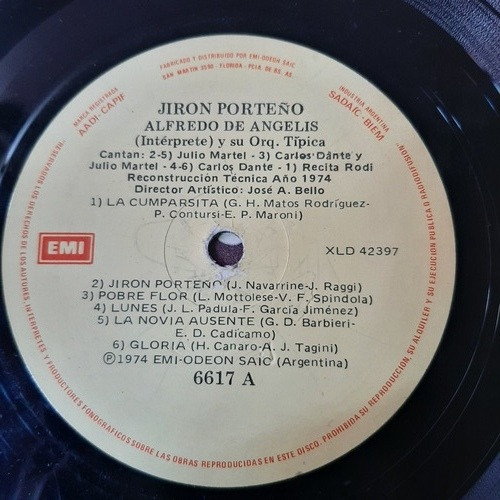 Sin Tapa Disco Alfredo De Angelis Jiron Porteño L T0