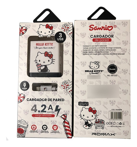 Cargador Pared 4,2 A Carga Rápida, Cable Datos Hello Kitty