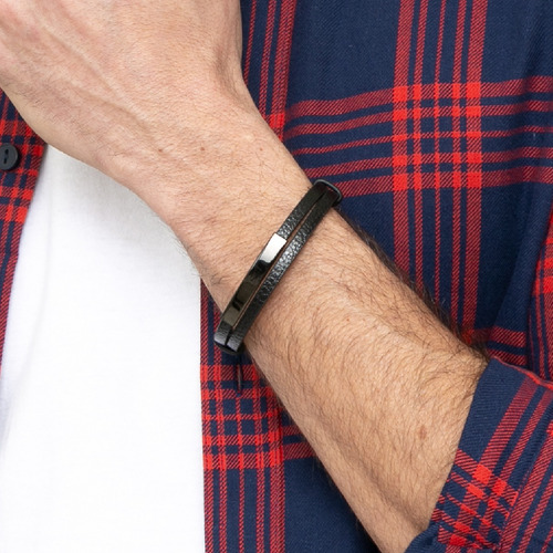 Imagen 6 de 10 de Pulsera Hombre Placa Juvenil Cuero