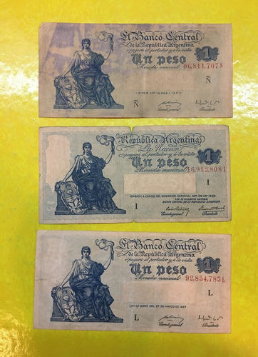 Argentina 1 Peso Lote De 3 Billetes, Bl134