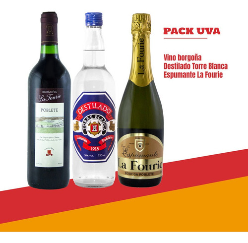Pack Uva: Vino Borgoña, Destilado Y Espumante La Fourie