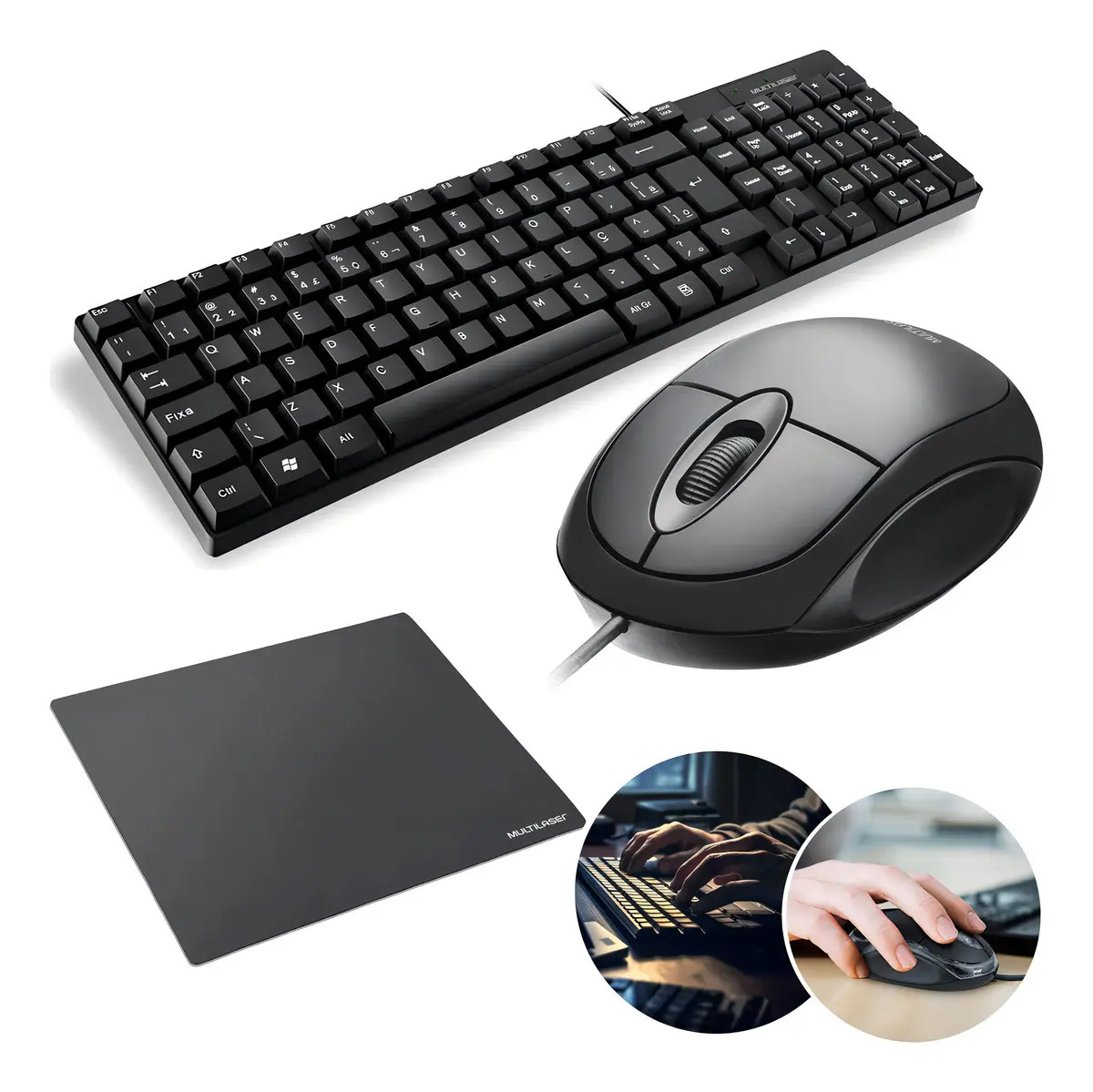 Kit Teclado e Mouse Multilaser USB Com Fio, e Mouse Pad Ergonômico