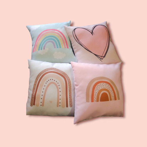 Combo 4 Almohadones Rainbow Corazón Infantil