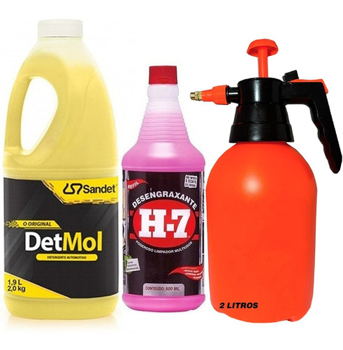 Desengraxante H7 500ml + Shampoo Detmol 1,9l + Pulverizador*