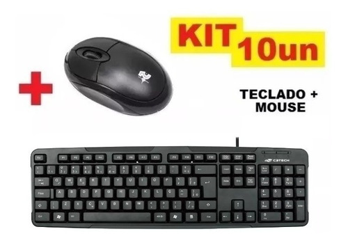 Kit 10x Teclados + 10 Mouses Usb Preto Básico